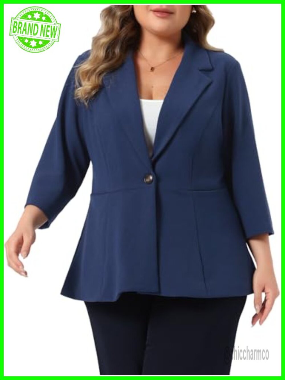 Plus Size Peplum Blazer 3/4 Sleeve One Button Work Suit